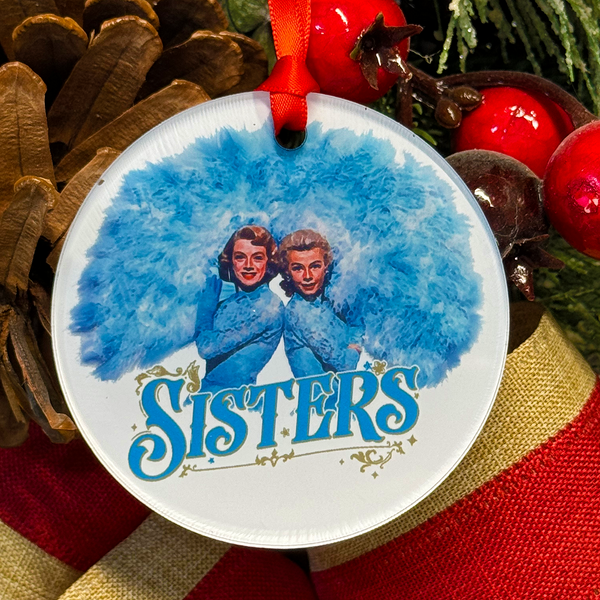 Sisters White Christmas Movie Ornament with Hanger Round Acrylic, Rosemary Clooney & Vera Ellen, Music, Dance Number, Classic, Song, Gift