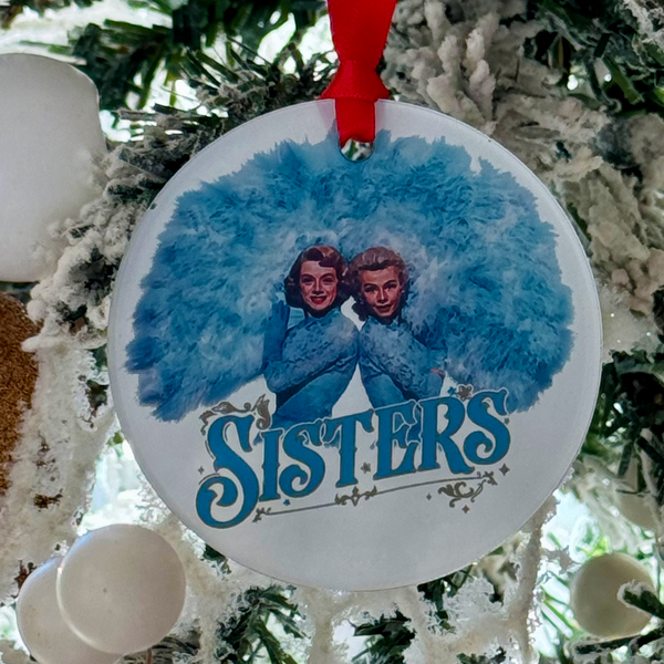 Sisters White Christmas Movie Ornament with Hanger Round Acrylic, Rosemary Clooney & Vera Ellen, Music, Dance Number, Classic, Song, Gift