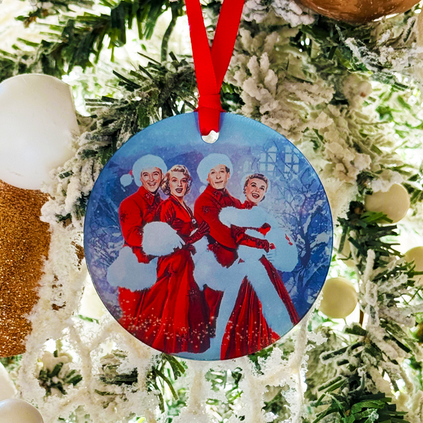 White Christmas Movie Cast Ornament, Bing Crosby, Rosemary Clooney, Danny Kaye & Vera Ellen with Hanger Round Acrylic