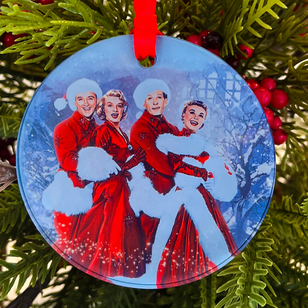 White Christmas Movie Cast Ornament, Bing Crosby, Rosemary Clooney, Danny Kaye & Vera Ellen with Hanger Round Acrylic