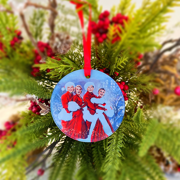 White Christmas Movie Cast Ornament, Bing Crosby, Rosemary Clooney, Danny Kaye & Vera Ellen with Hanger Round Acrylic