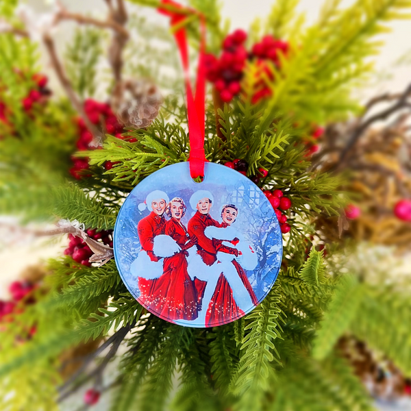 White Christmas Movie Cast Ornament, Bing Crosby, Rosemary Clooney, Danny Kaye & Vera Ellen with Hanger Round Acrylic