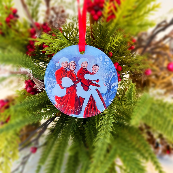 White Christmas Movie Cast Ornament, Bing Crosby, Rosemary Clooney, Danny Kaye & Vera Ellen with Hanger Round Acrylic