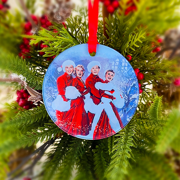 White Christmas Movie Cast Ornament, Bing Crosby, Rosemary Clooney, Danny Kaye & Vera Ellen with Hanger Round Acrylic