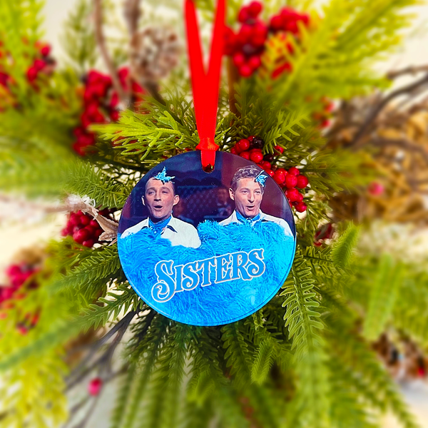 Sisters White Christmas Movie Ornament with Hanger Round Acrylic, Bing Crosby & Danny Kaye, Music, Dance Number, Classic, Song, Gift
