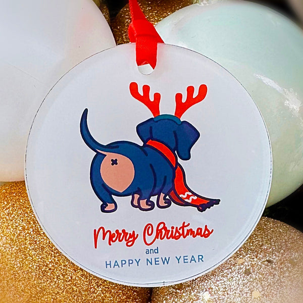 Dachshund Butt Funny Merry Christmas & Happy New Year Ornament with Hanger Round Acrylic