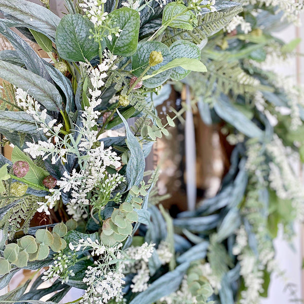 Summer Wreath Spring Wreath Everyday with Mixed Eucalyptus Greens Welcome Farmhouse Front Door