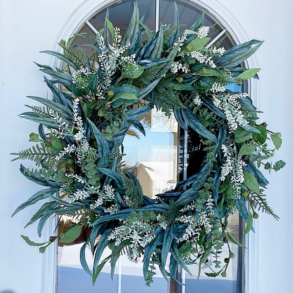 Summer Wreath Spring Wreath Everyday with Mixed Eucalyptus Greens Welcome Farmhouse Front Door