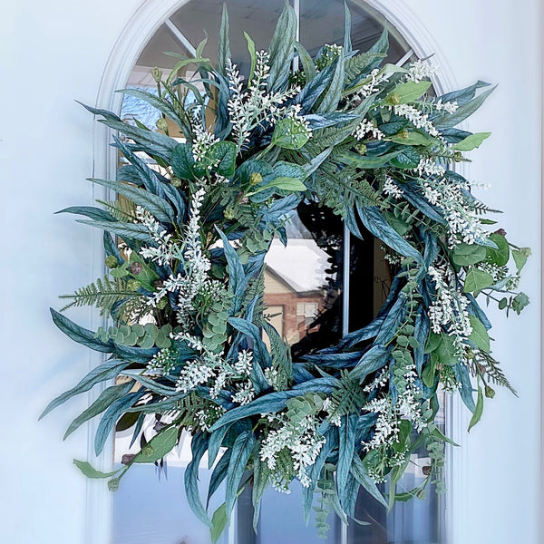 Summer Wreath Spring Wreath Everyday with Mixed Eucalyptus Greens Welcome Farmhouse Front Door