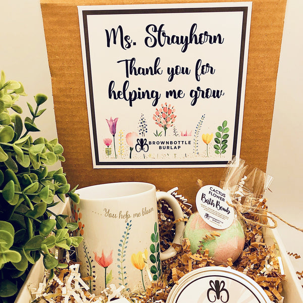 Teacher Gift Box with 11 oz Floral Mug, Candle and Bathbomb