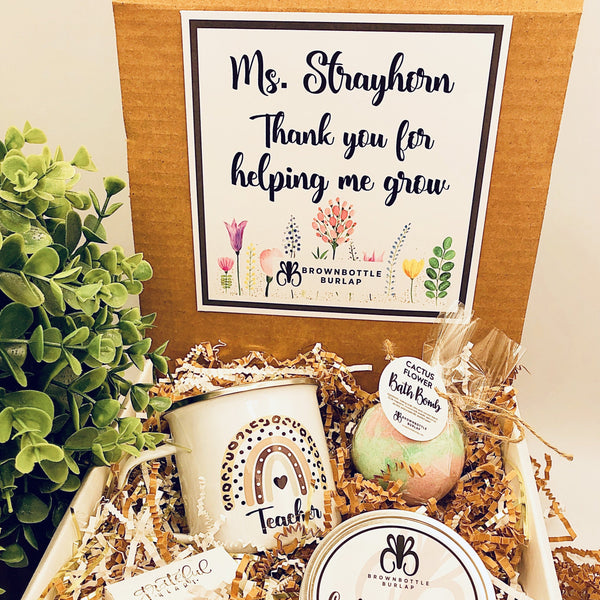 Teacher Gift Box with 12 oz Rainbow Camp Mug, Candle and Bathbomb