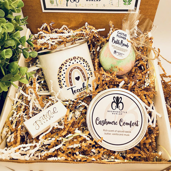 Teacher Gift Box with 12 oz Rainbow Camp Mug, Candle and Bathbomb