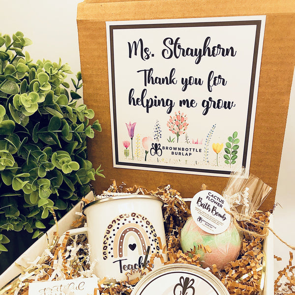 Teacher Gift Box with 12 oz Rainbow Camp Mug, Candle and Bathbomb