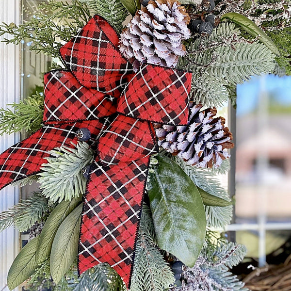 Christmas Winter Neutral Green Pine Berries & Pine Cone Birch Homestead Wreath