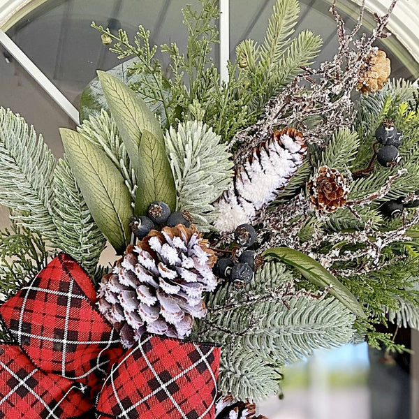 Christmas Winter Neutral Green Pine Berries & Pine Cone Birch Homestead Wreath