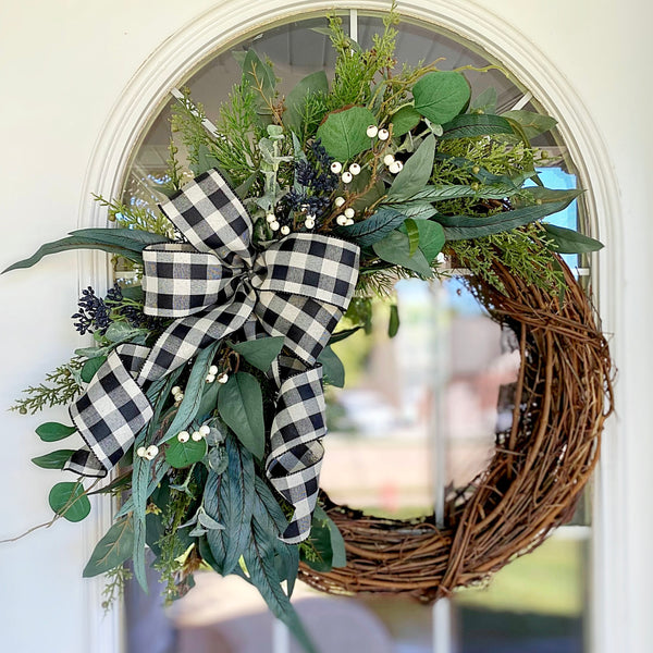 Fall Wreath with Eucalyptus and Berries Welcome Farmhouse Front Door Gift