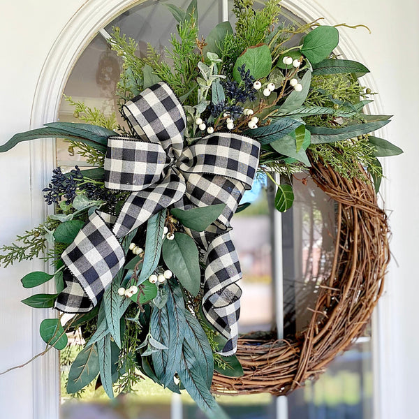 Fall Wreath with Eucalyptus and Berries Welcome Farmhouse Front Door Gift