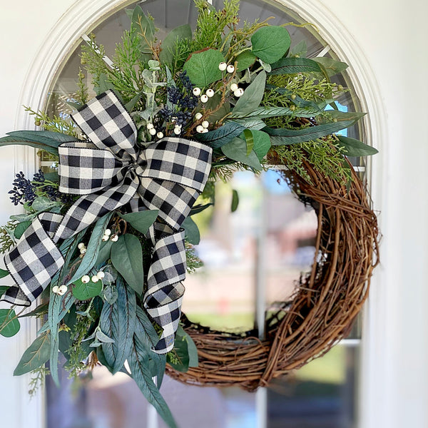 Fall Wreath with Eucalyptus and Berries Welcome Farmhouse Front Door Gift