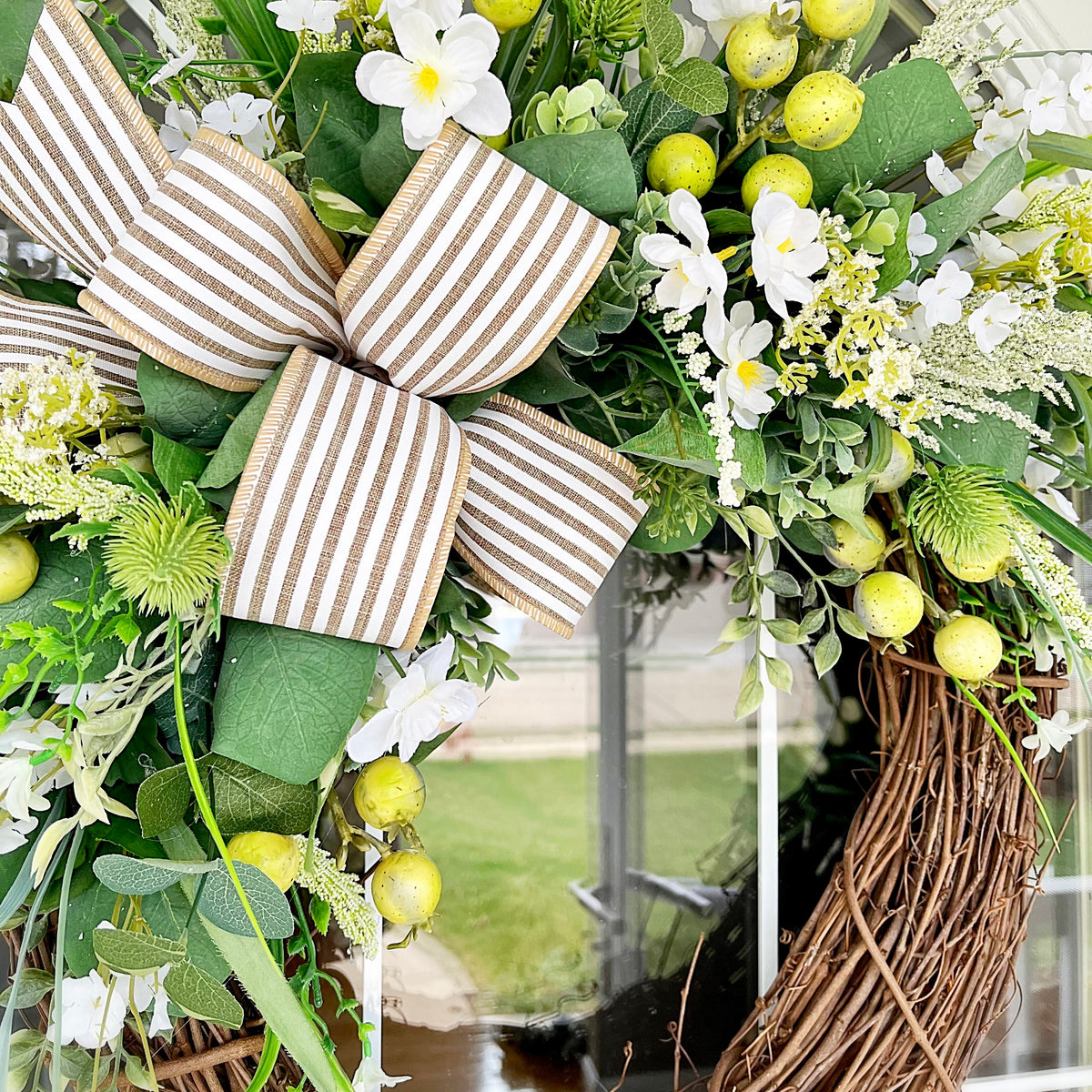 Summer Wreath Spring Wreath Everyday Spring Greens & Blossoms with Gre –  Brownbottle Burlap