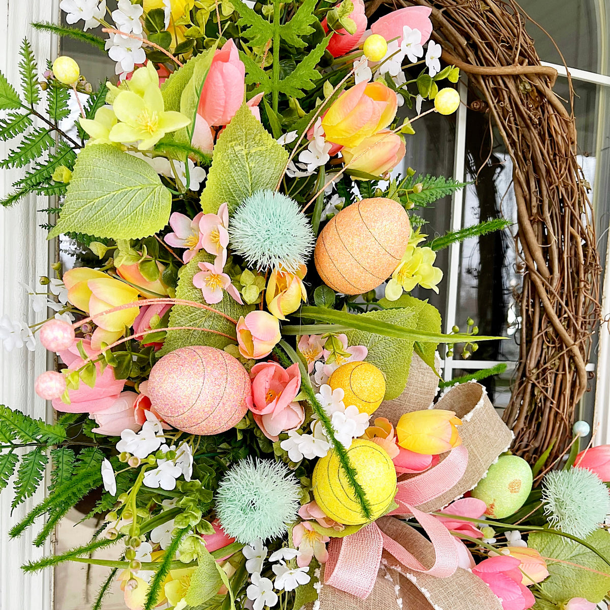 Spring Wreath With Easter Eggs, Spring Wreaths for Front Door