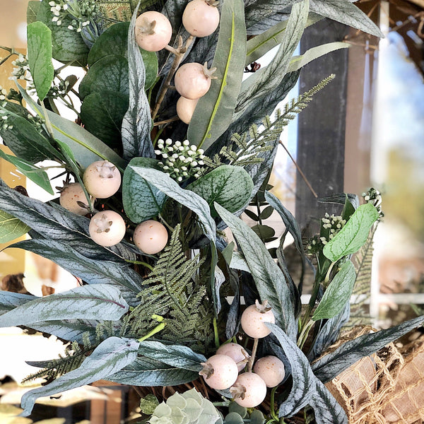 Everyday Cream Berries & Burlap Ribbon Wreath
