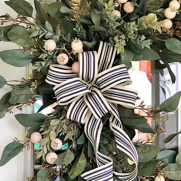 Everyday Cream Berries & Striped Ribbon Wreath