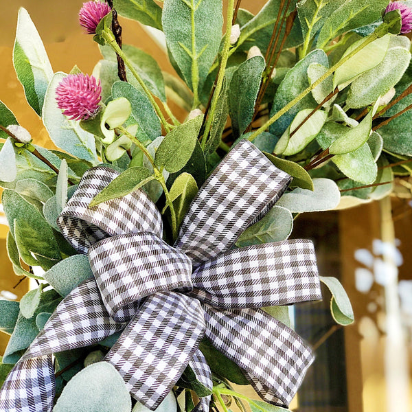 Everyday Spring Wreath with Purple Thistle & Gingham Ribbon Welcome Wreath