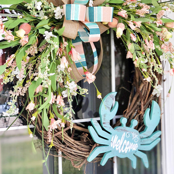 Summer Crabby Beach Coastal Wreath with Coral Blossom & Berries