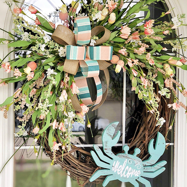 Summer Crabby Beach Coastal Wreath with Coral Blossom & Berries