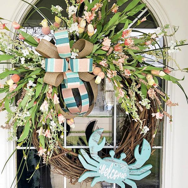 Summer Crabby Beach Coastal Wreath with Coral Blossom & Berries