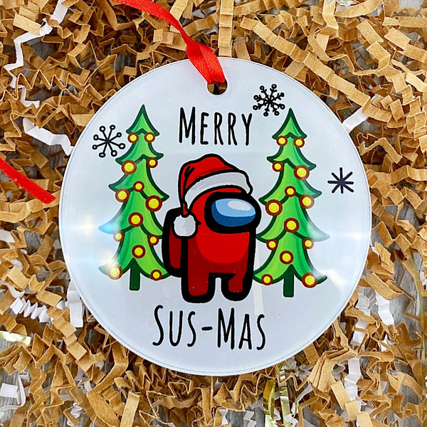 Among Us Merry Sus-Mas Christmas Ornament with Hanger Round Acrylic