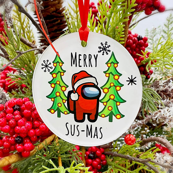 Among Us Merry Sus-Mas Christmas Ornament with Hanger Round Acrylic