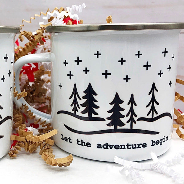 Personalized 12 oz. Stainless Steel & Enamel Camp Mug with Adventure Landscape