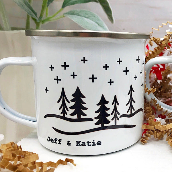 Personalized 12 oz. Stainless Steel & Enamel Camp Mug with Adventure Landscape