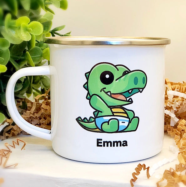 Kids Personalized 12 oz. Stainless Steel & Enamel Camp Mug with Baby Gator
