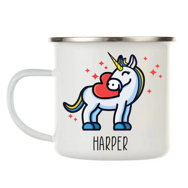 Kids Personalized 12 oz. Stainless Steel & Enamel Camp Mug with Blue Unicorn