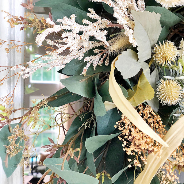 Fall Boho Wreath with Lambs Ear & Eucalyptus Welcome Farmhouse Front Door Modern Boho Gift