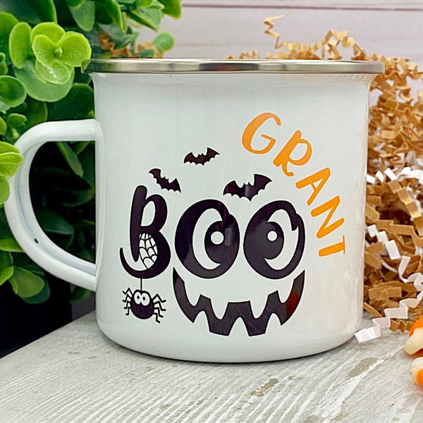 Kids Personalized 12 oz. Stainless Steel & Enamel Camp Mug with Boo Bats