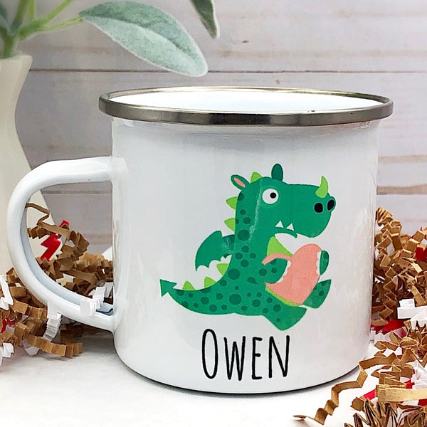 Kids Personalized 12 oz. Stainless Steel & Enamel Camp Mug with Dragon