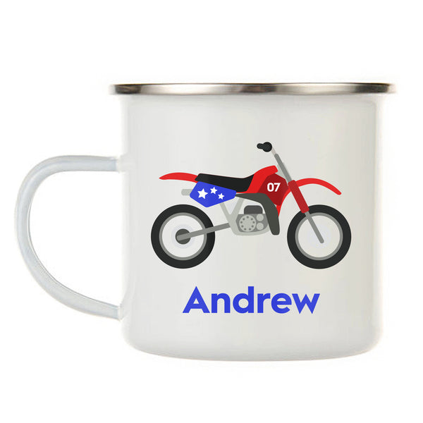 Kids Personalized 12 oz. Stainless Steel & Enamel Camp Mug with Dirt Bike