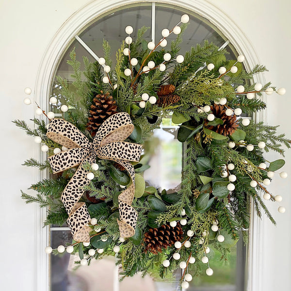 Christmas Winter Holiday Wreath Eucalyptus with Pine Cones & Berries