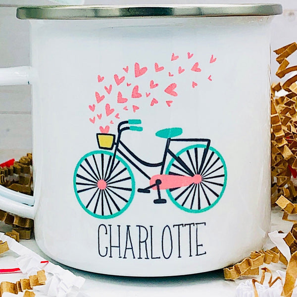 Kids Personalized 12 oz. Stainless Steel & Enamel Camp Mug with Bike