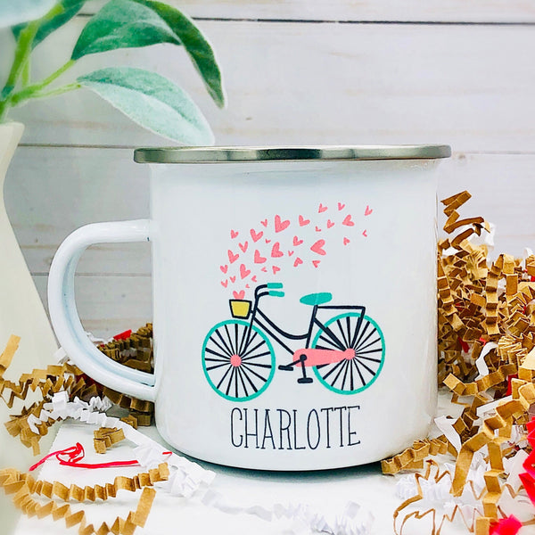 Kids Personalized 12 oz. Stainless Steel & Enamel Camp Mug with Bike