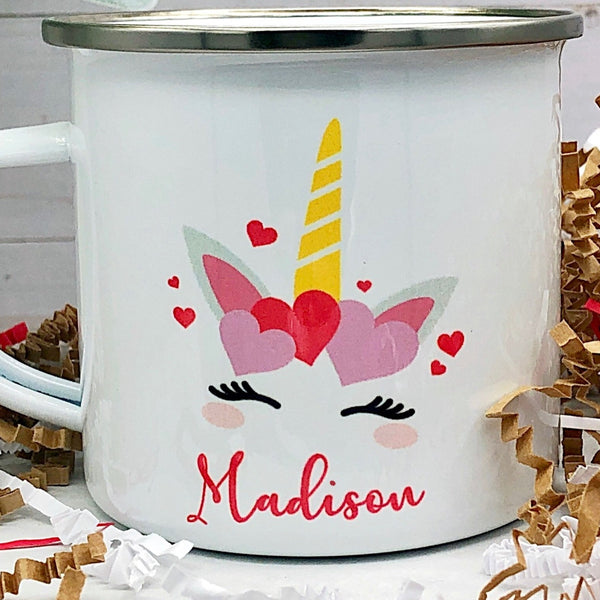 Kids Personalized 12 oz. Stainless Steel & Enamel Camp Mug with Unicorn