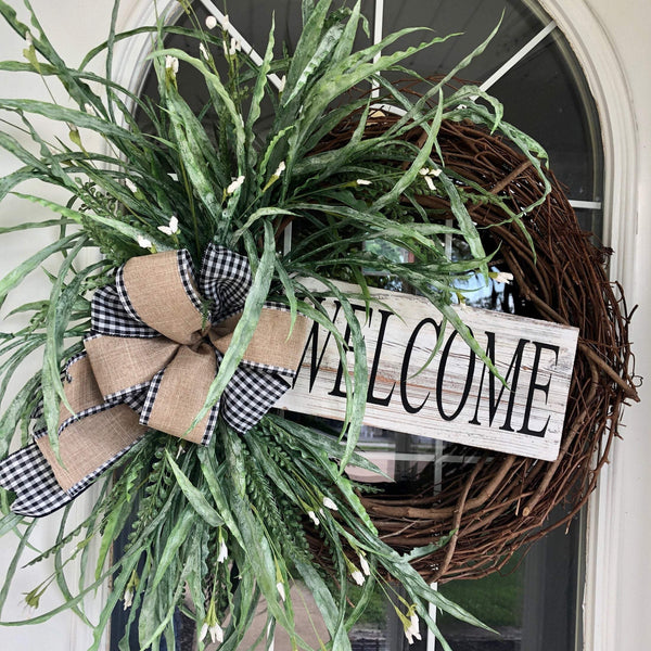 Buffalo Plaid and Burlap Welcome Wreath