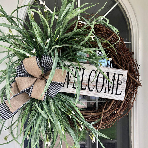 Buffalo Plaid and Burlap Welcome Wreath