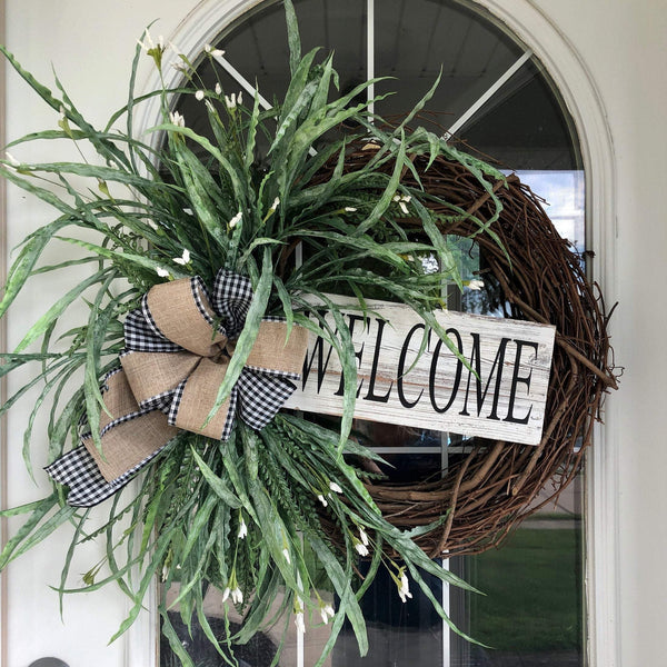 Buffalo Plaid and Burlap Welcome Wreath