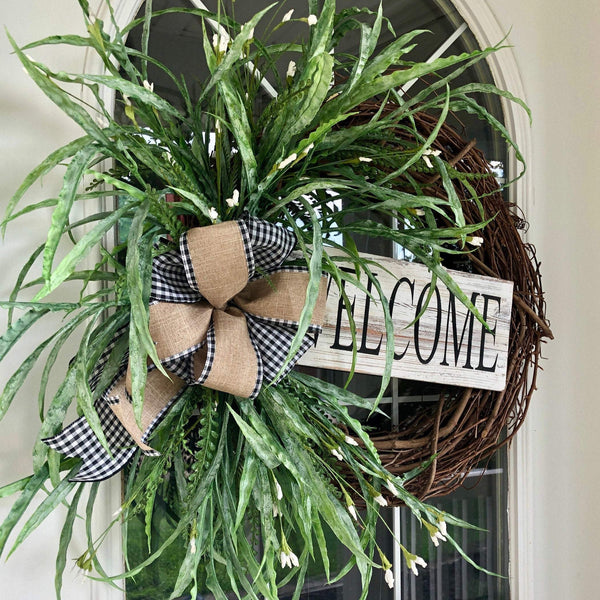 Buffalo Plaid and Burlap Welcome Wreath
