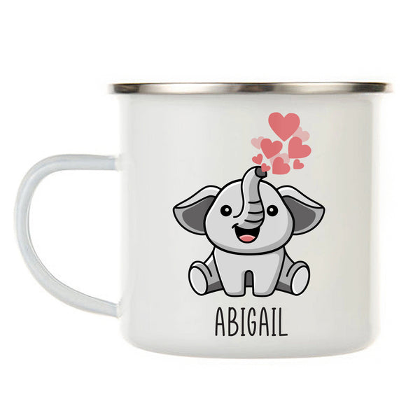 Kids Personalized 12 oz. Stainless Steel & Enamel Camp Mug with Love Elephant