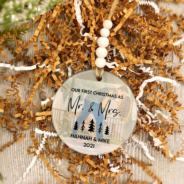 Couple's Personalized First Christmas Ornament with Hanger Round Acrylic